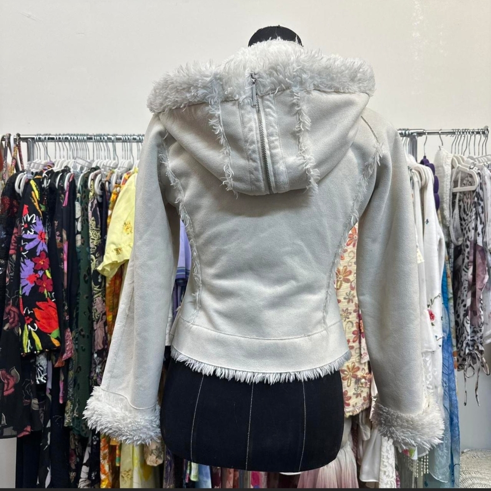 Bebe Cream Faux Suede Jacket with Faux Fur Trim - Picture 2 of 3